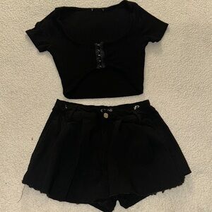 SHEIN Black Buttoned Crop Top and skort Set small